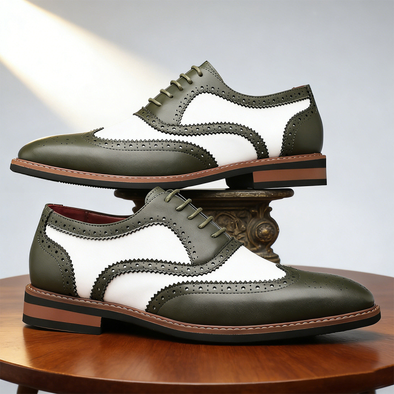 Ανδρικά Brogue παπούτσια, βρετανικού στυλ με vintage ανάγλυφο σχέδιο, μυτερός μπροστινός, κορδόνια, δερμάτινο επάνω μέρος, σόλα καουτσούκ