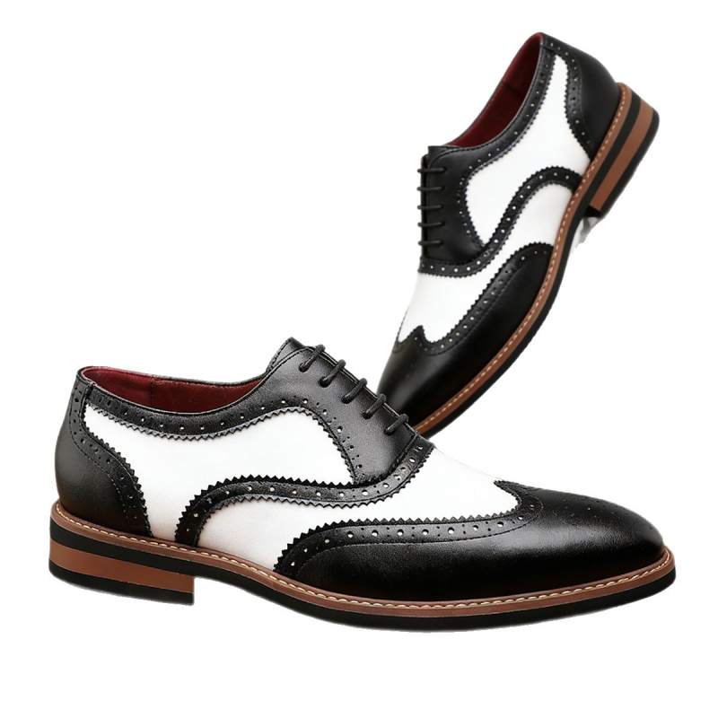Ανδρικά Brogue παπούτσια, βρετανικού στυλ με vintage ανάγλυφο σχέδιο, μυτερός μπροστινός, κορδόνια, δερμάτινο επάνω μέρος, σόλα καουτσούκ