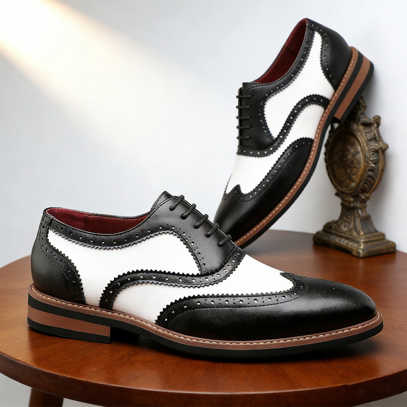 Ανδρικά Brogue παπούτσια, βρετανικού στυλ με vintage ανάγλυφο σχέδιο, μυτερός μπροστινός, κορδόνια, δερμάτινο επάνω μέρος, σόλα καουτσούκ