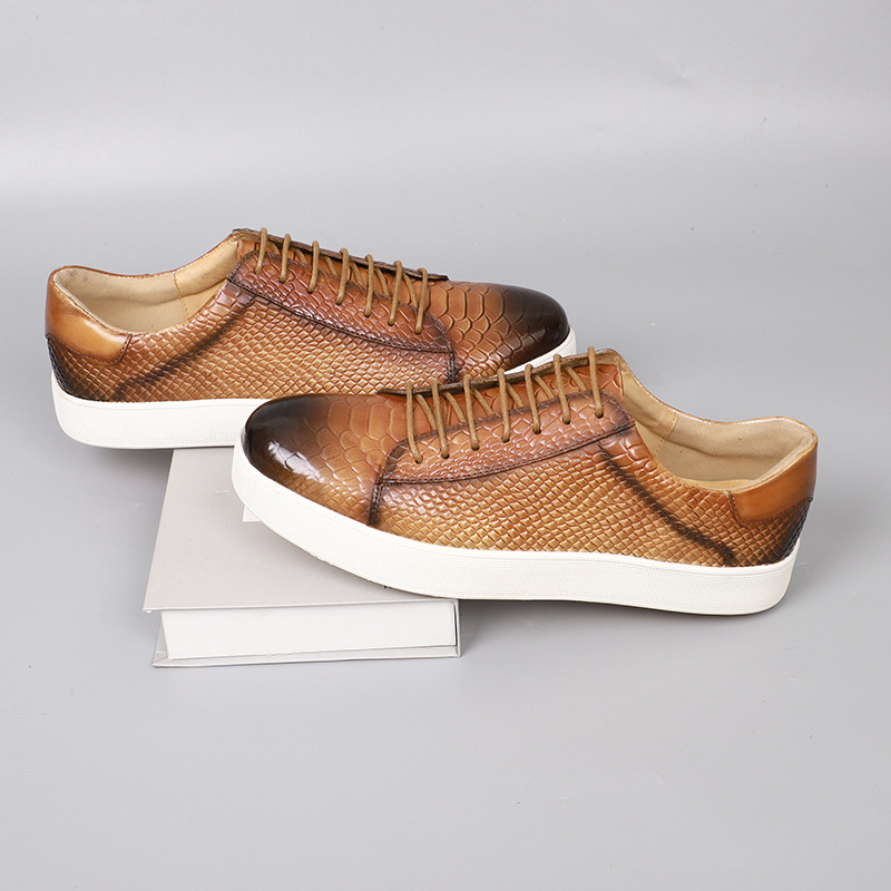Muške kožne cipele za vezivanje s reljefom krokodila – casual brogue, gumena potplat