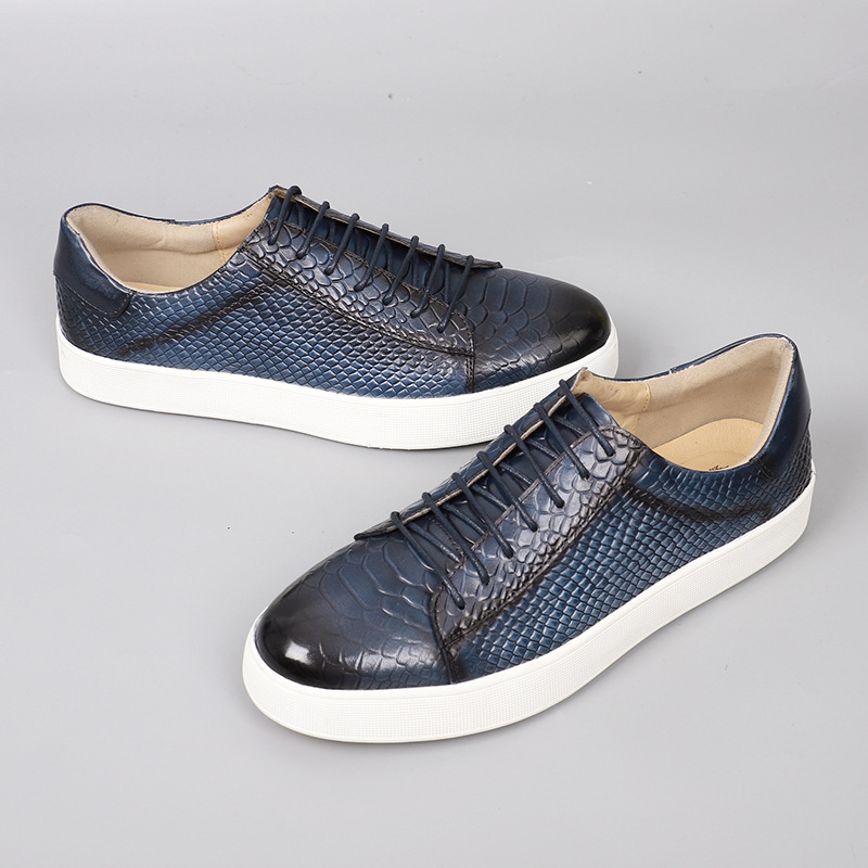 Muške kožne cipele za vezivanje s reljefom krokodila – casual brogue, gumena potplat