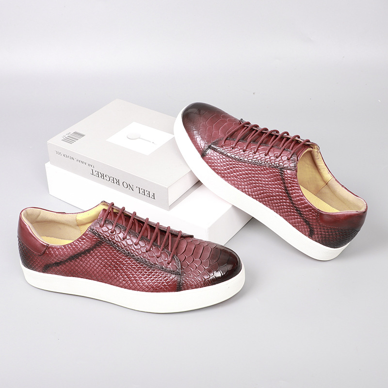 Muške kožne cipele za vezivanje s reljefom krokodila – casual brogue, gumena potplat