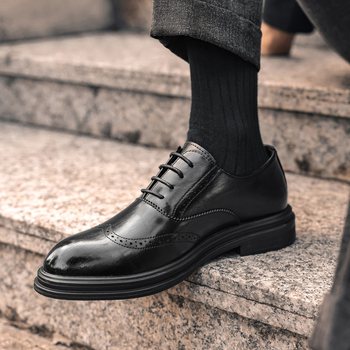 Kožne brogue cipele s unutarnjim povećanjem visine, 8 cm i 6 cm, prozračne, poslovno formalne za muškarce, sjajna završnica, za sve sezone