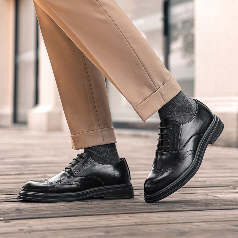 Kožne brogue cipele s unutarnjim povećanjem visine, 8 cm i 6 cm, prozračne, poslovno formalne za muškarce, sjajna završnica, za sve sezone