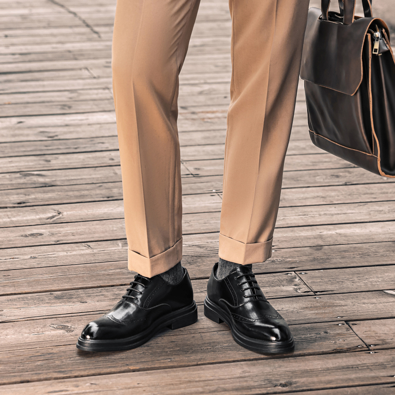 Kožne brogue cipele s unutarnjim povećanjem visine, 8 cm i 6 cm, prozračne, poslovno formalne za muškarce, sjajna završnica, za sve sezone