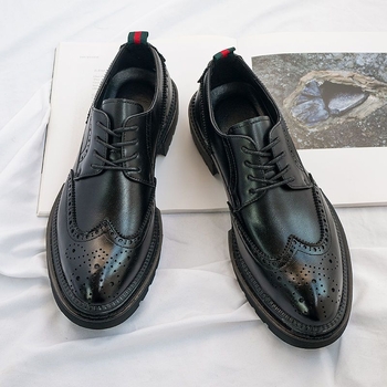Muške kožne cipele s ukrasom brogue, crne, poslovne formalne, britanski stil, cipele za mladoženju s povećanjem visine