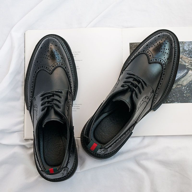 Muške kožne cipele s ukrasom brogue, crne, poslovne formalne, britanski stil, cipele za mladoženju s povećanjem visine
