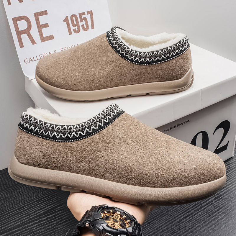 Muške tople kućne papuče s debelim potplatom, slip-on, od velura, gumeni potplat