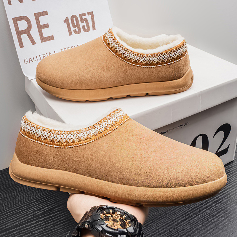 Muške tople kućne papuče s debelim potplatom, slip-on, od velura, gumeni potplat