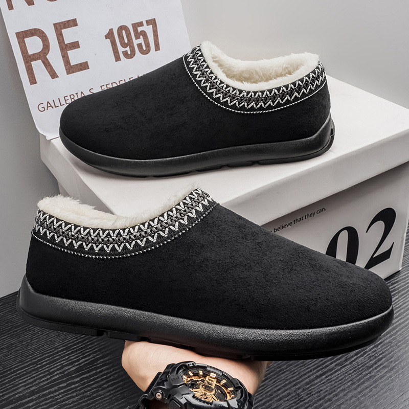 Muške tople kućne papuče s debelim potplatom, slip-on, od velura, gumeni potplat