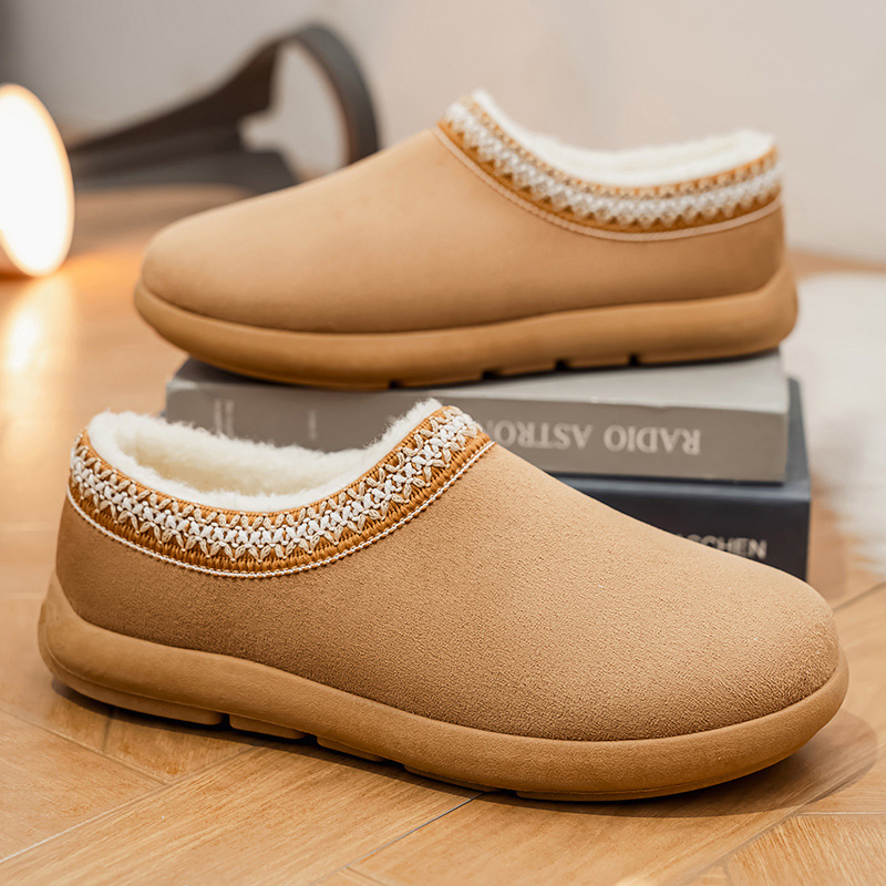 Muške tople kućne papuče s debelim potplatom, slip-on, od velura, gumeni potplat