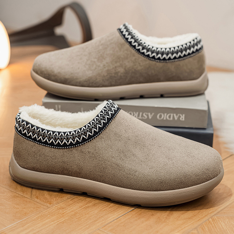 Muške tople kućne papuče s debelim potplatom, slip-on, od velura, gumeni potplat