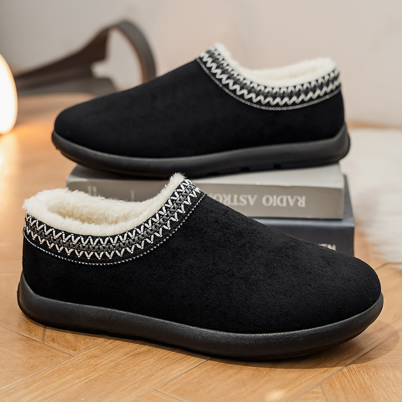 Muške tople kućne papuče s debelim potplatom, slip-on, od velura, gumeni potplat