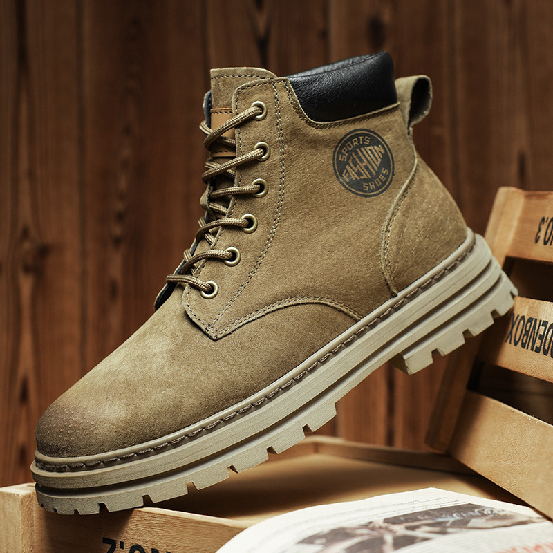Ins стил жълти кожени високи ботуши с пухена подплата за есенно-зимния сезон, унисекс ботуши Мартин