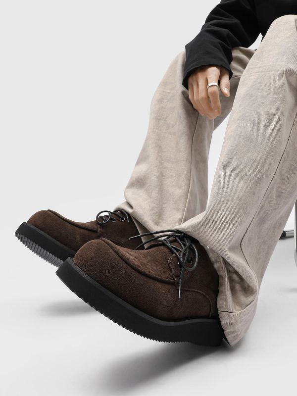 Muške casual kožne cipele od velura, Derby stil, debeli potplat, špičasti nos
