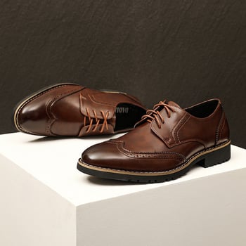 Muške Oxford Brogue cipele, britski stil, koža od mikrovlakana, povećanje visine, prozračne, protuklizne