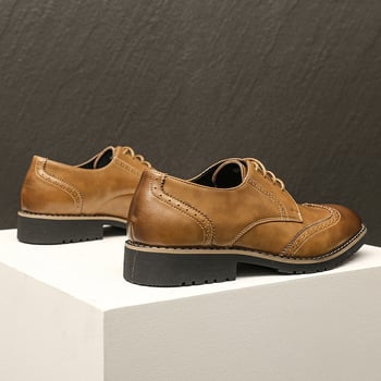 Muške Oxford Brogue cipele, britski stil, koža od mikrovlakana, povećanje visine, prozračne, protuklizne