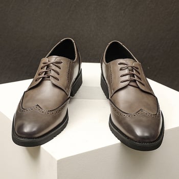 Muške Oxford Brogue cipele, britski stil, koža od mikrovlakana, povećanje visine, prozračne, protuklizne