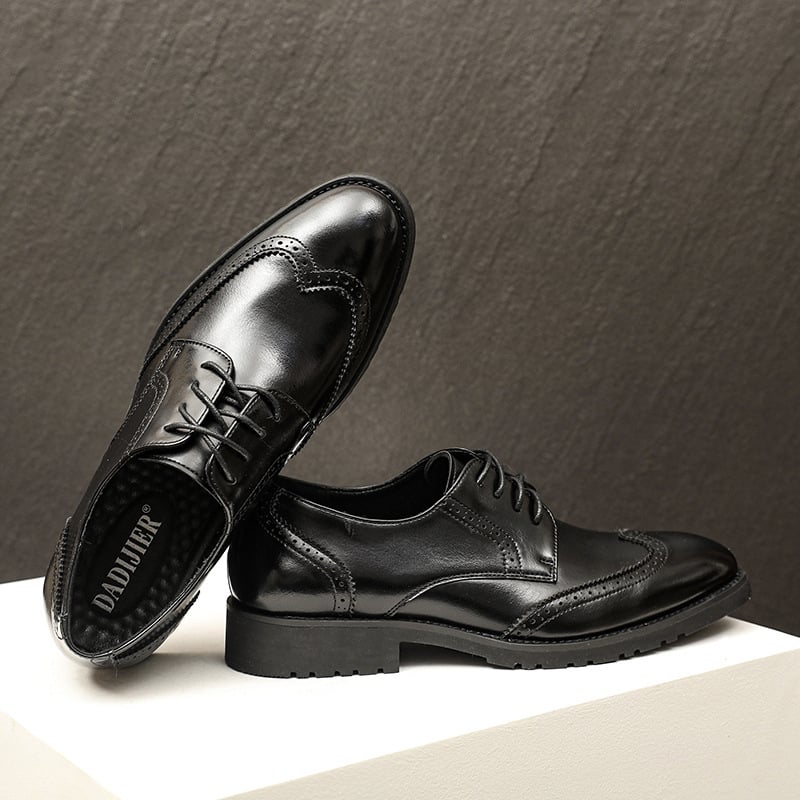 Muške Oxford Brogue cipele, britski stil, koža od mikrovlakana, povećanje visine, prozračne, protuklizne