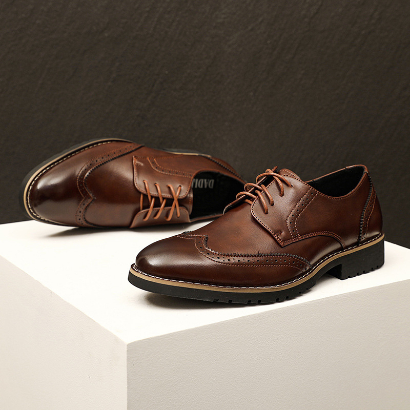 Muške Oxford Brogue cipele, britski stil, koža od mikrovlakana, povećanje visine, prozračne, protuklizne