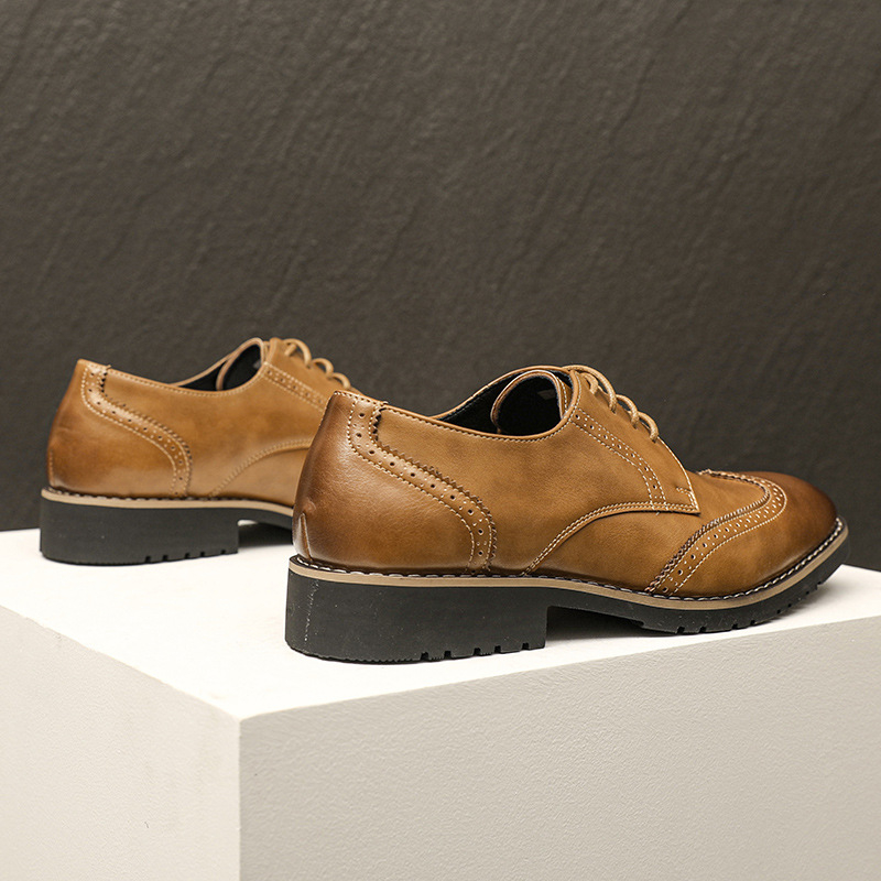 Muške Oxford Brogue cipele, britski stil, koža od mikrovlakana, povećanje visine, prozračne, protuklizne