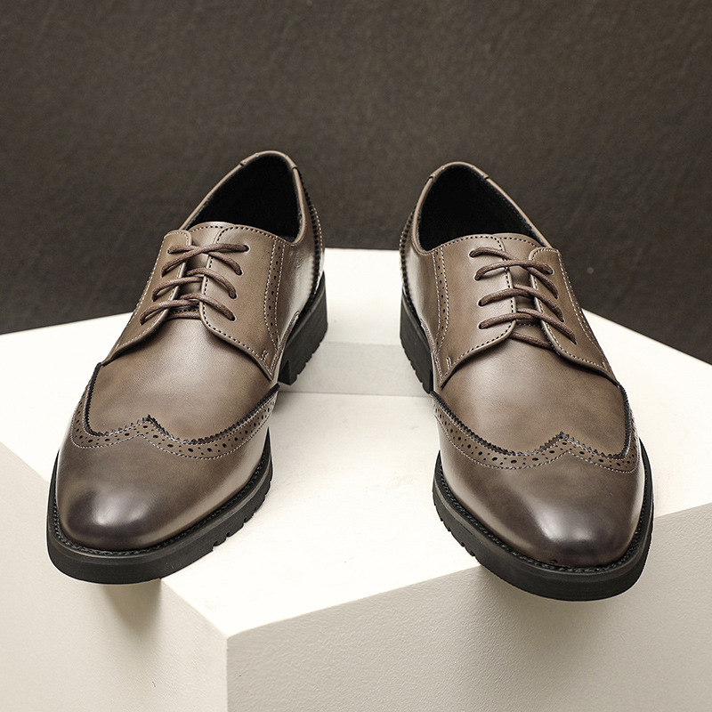 Muške Oxford Brogue cipele, britski stil, koža od mikrovlakana, povećanje visine, prozračne, protuklizne