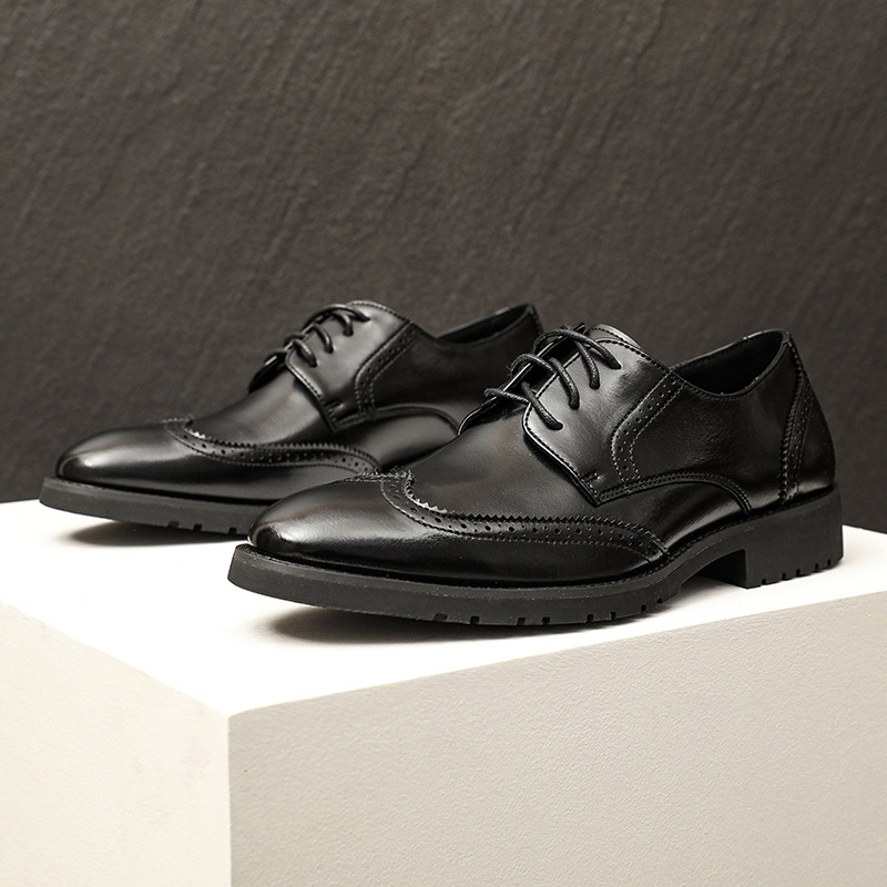 Muške Oxford Brogue cipele, britski stil, koža od mikrovlakana, povećanje visine, prozračne, protuklizne