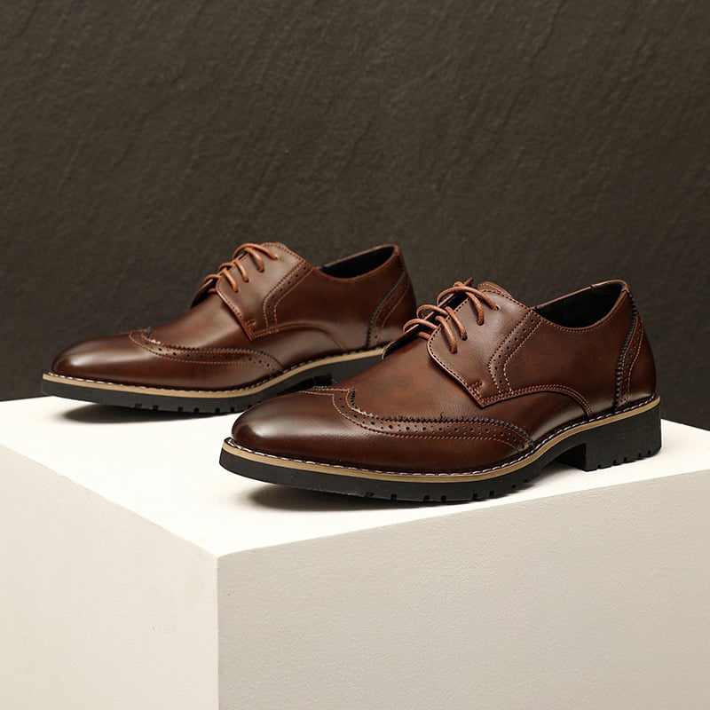 Muške Oxford Brogue cipele, britski stil, koža od mikrovlakana, povećanje visine, prozračne, protuklizne