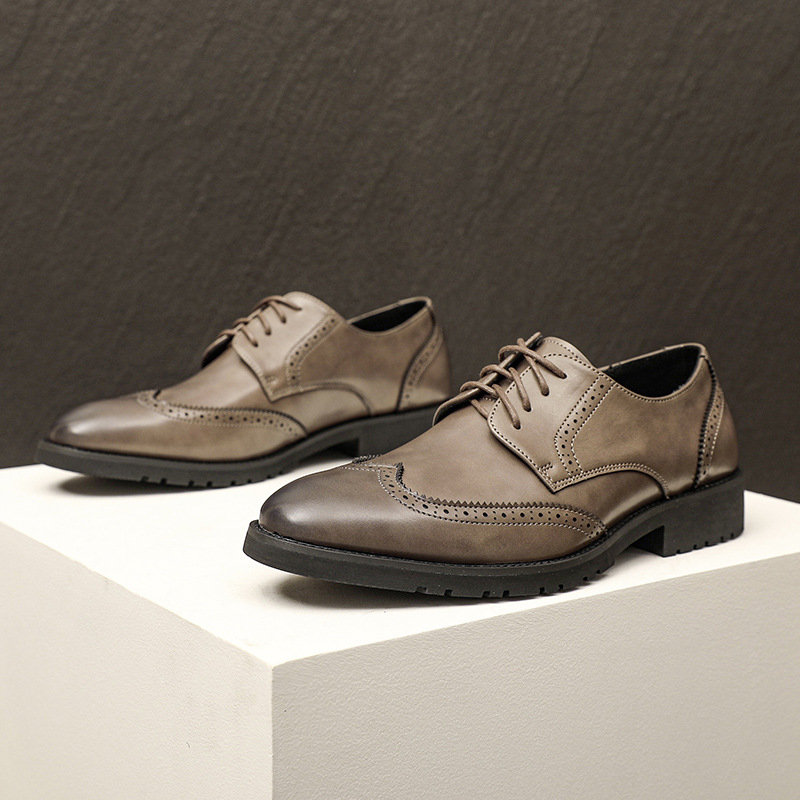 Muške Oxford Brogue cipele, britski stil, koža od mikrovlakana, povećanje visine, prozračne, protuklizne