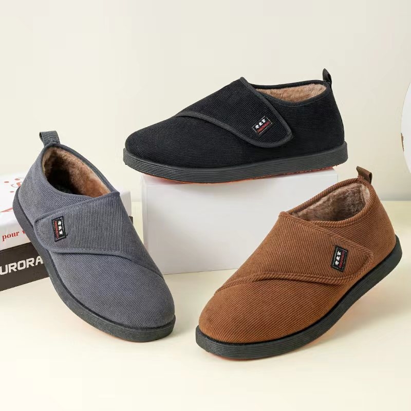 Muške zimske papuče od pamuka, s fleece podstavom, debeli topli kućni papuče s Velcro zatvaračem