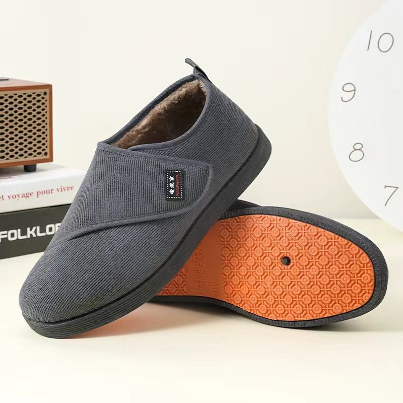 Muške zimske papuče od pamuka, s fleece podstavom, debeli topli kućni papuče s Velcro zatvaračem