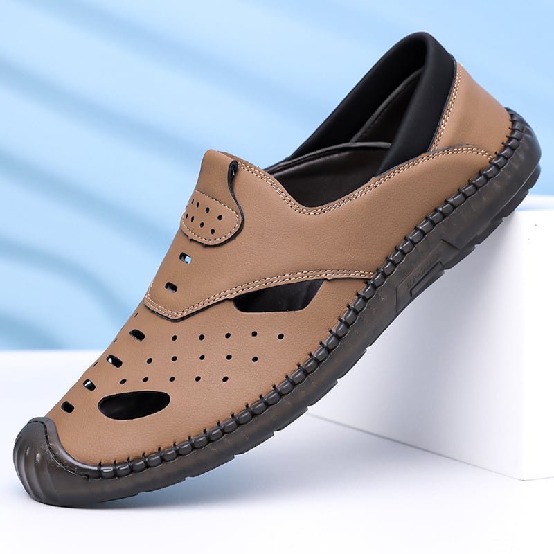 Muške ljetne outdoor sandale, ručno izrađene, prozračne s perforacijama, slip-on, protuklizna podloga