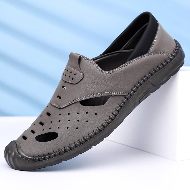 Muške ljetne outdoor sandale, ručno izrađene, prozračne s perforacijama, slip-on, protuklizna podloga