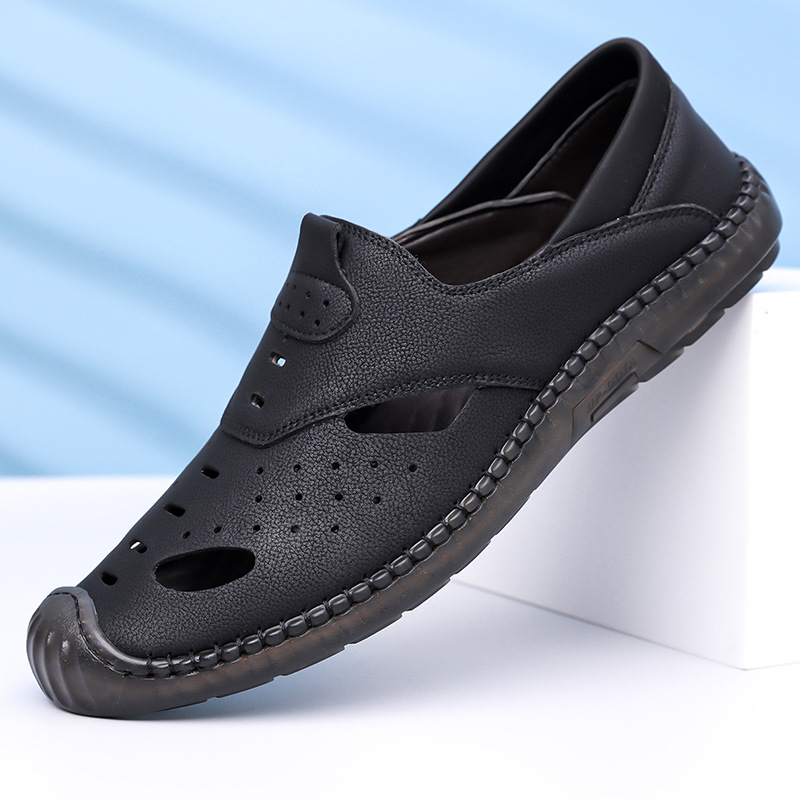 Muške ljetne outdoor sandale, ručno izrađene, prozračne s perforacijama, slip-on, protuklizna podloga