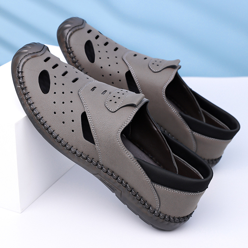 Muške ljetne outdoor sandale, ručno izrađene, prozračne s perforacijama, slip-on, protuklizna podloga