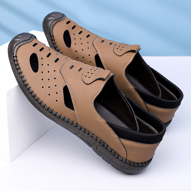 Muške ljetne outdoor sandale, ručno izrađene, prozračne s perforacijama, slip-on, protuklizna podloga