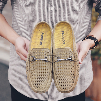 Ljetne muške loaferice od velur kože s izrezima, slip-on, britanski stil