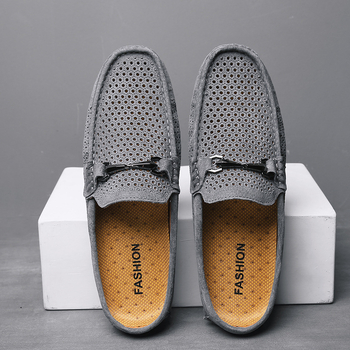 Ljetne muške loaferice od velur kože s izrezima, slip-on, britanski stil