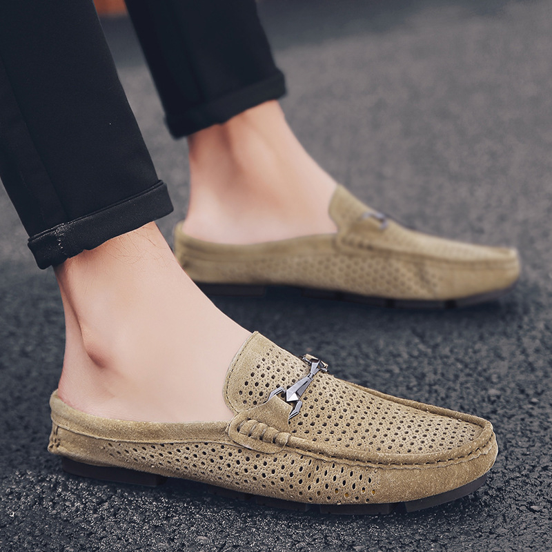 Ljetne muške loaferice od velur kože s izrezima, slip-on, britanski stil