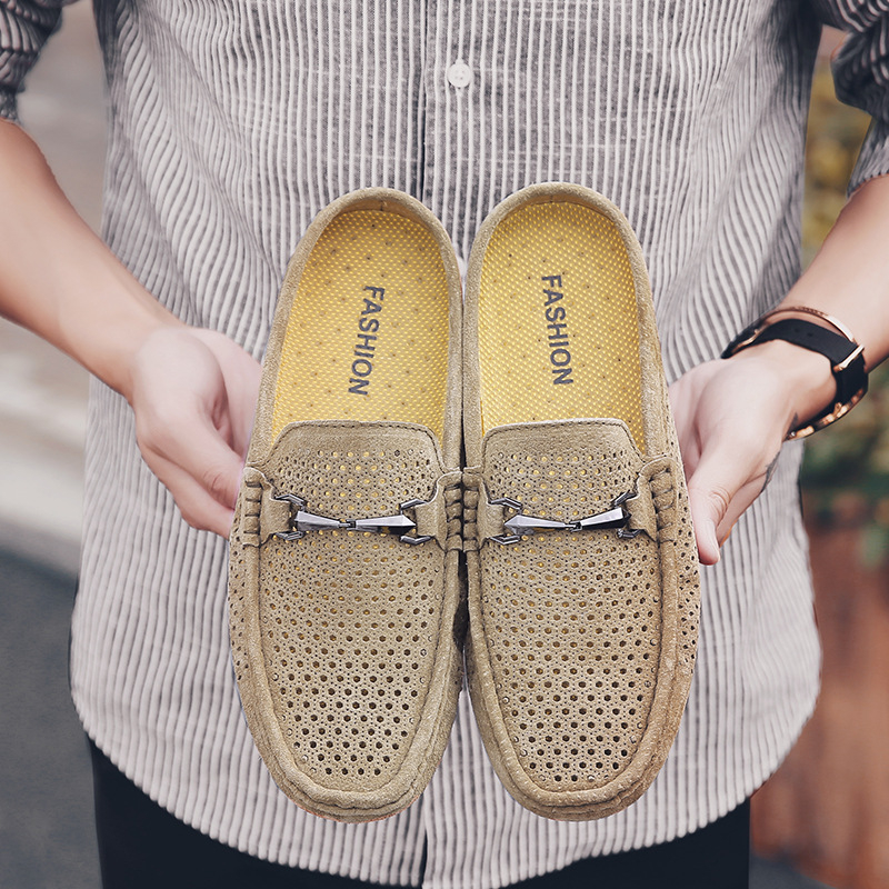 Ljetne muške loaferice od velur kože s izrezima, slip-on, britanski stil