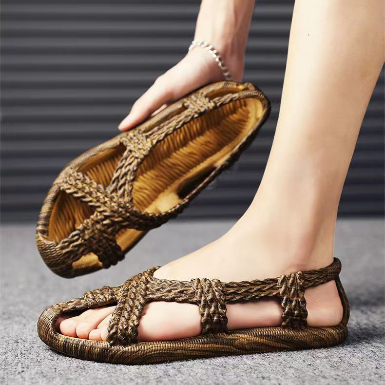 Novi stil PVC ratana imitacije sandala s retro dizajnom, plus veličina, za muškarce i žene, plaža i vozačke sandale
