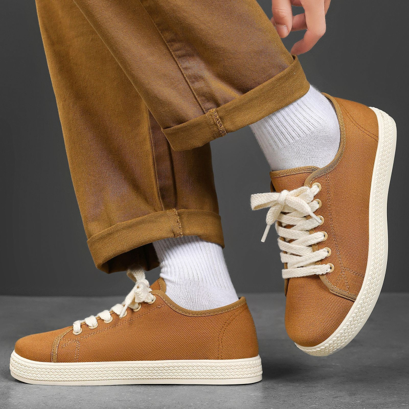 Ανδρικά ελαφρά διαπνέοντα καμβά sneakers, μινιμαλιστικό ρετρό στυλ, χαμηλό προφίλ με κορδόνια