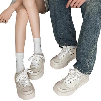 Unisex tenisice od platna s kvadratnim nosom i debelim đonom, platforma za povećanje visine, bijele