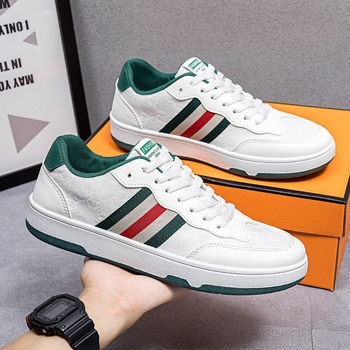 Adidași din pânză pentru bărbați, imprimeu cu dungi, casual‑sport, talpă din cauciuc, vârf rotund, șireturi