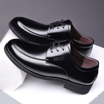 Pantofi din piele naturală pentru bărbați, cu inserție internă care mărește înălțimea, respirabili, pantofi business/formal din piele, șireturi, negri, talpă moale, vârf rotund