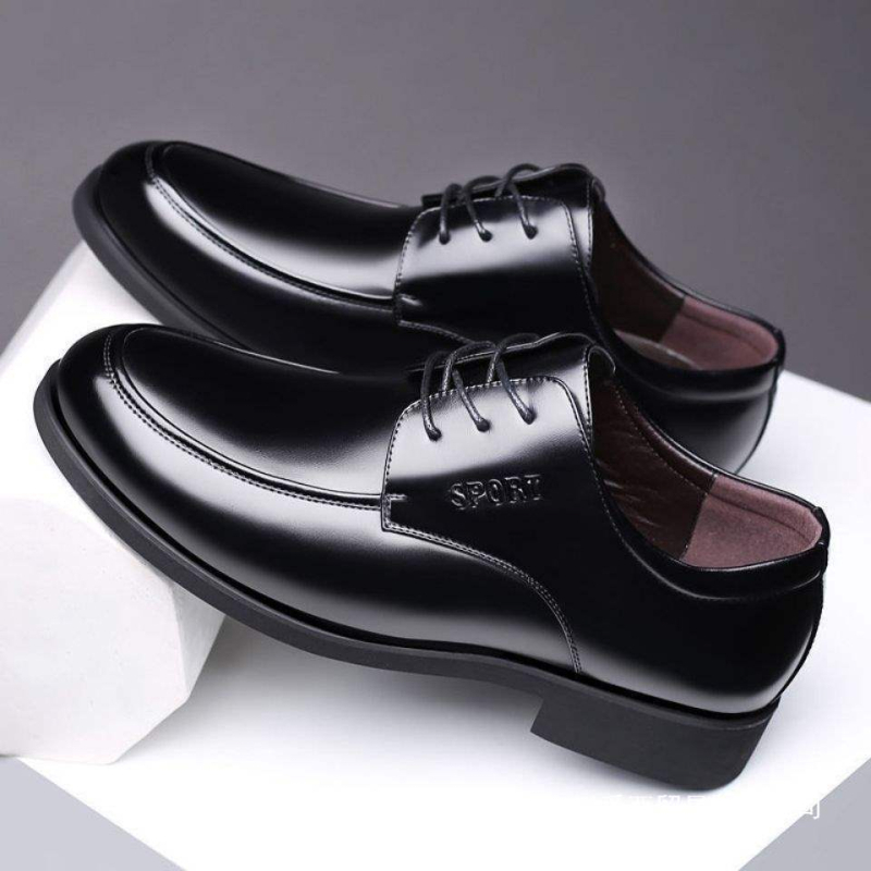 Pantofi din piele naturală pentru bărbați, cu inserție internă care mărește înălțimea, respirabili, pantofi business/formal din piele, șireturi, negri, talpă moale, vârf rotund