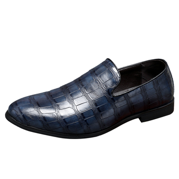 Férfi PU bőr slip-on loaferek, brit stílusú kőmintás, elegáns alkalmi cipő