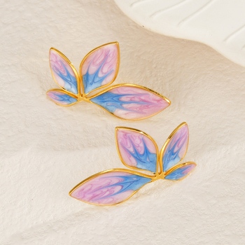 Naušnice od nehrđajućeg čelika pozlaćene, šaren dizajn cvijeća i lišća, za žene, francuski šik