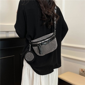 Ženska crossbody torbica s kristalnim lancem, korejski stil, ljeto 2025