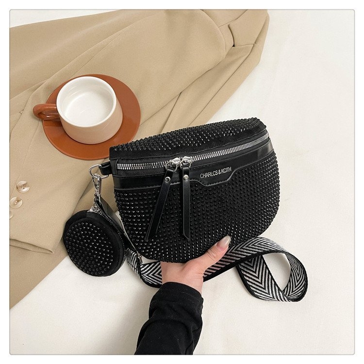 Ženska crossbody torbica s kristalnim lancem, korejski stil, ljeto 2025